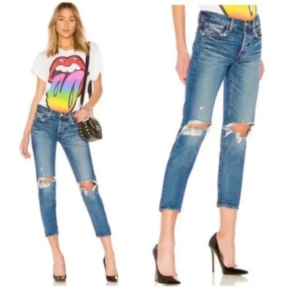 MOUSSY VINTAGE Howa distressed cropped raw hem Jeans - Picture 10 of 10